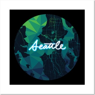 Seattle Geometric Map Cursive Posters and Art